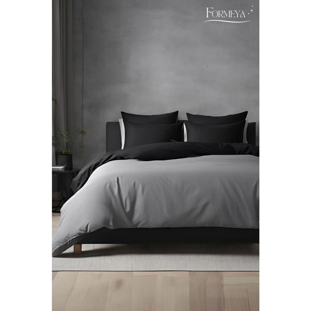 Formeya Lastikli Çarşaflı Çift Taraflı Nevresim Takımı Tek Kişilik ( 1 Adet Yastık Kılıflı) - 160 x 220 cm - Siyah - Gri Nevresim Takımı Fiyatı