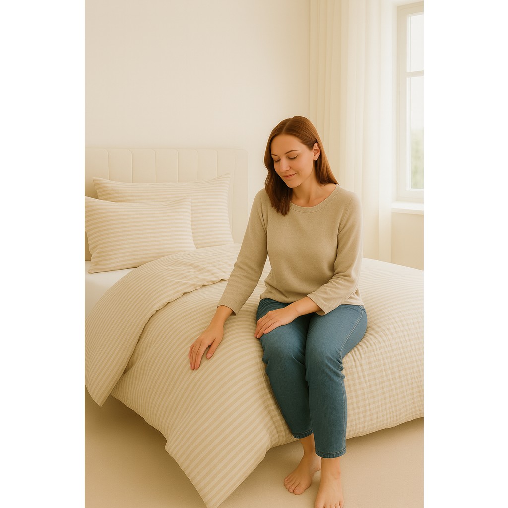 Formeya Modern Çizgili Lastikli Çarşaflı Tek Kişilik Nevresim Takımı - Bej - 160 x 220 cm Nevresim Takımı Fiyatı