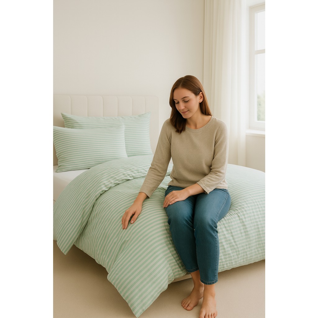 Formeya Modern Tasarım Çizgili Lastikli Çarşaflı Çift Kişilik Nevresim Takımı Yeşil - Açık Yeşil - 200 x 220 cm Nevresim Takımı Fiyatı