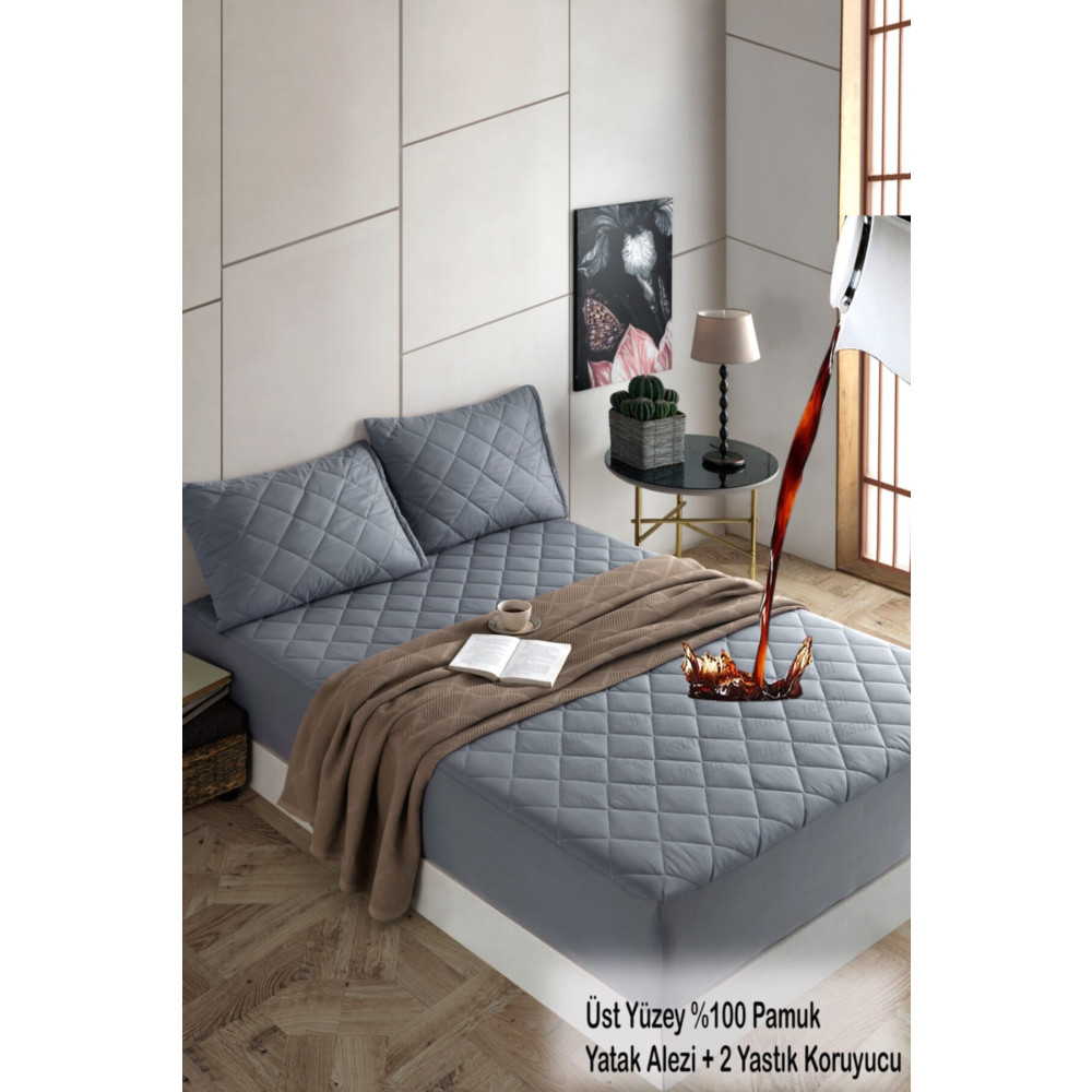 Formeya Set Pamukkale Renkli Alez Gri Kapitone Sıvı Geçirmez Yatak Koruyucu Ve Yastık Koruyucu Çarşaf Alez 90 x 200 Beden Alez / Yatak Koruyucu Fiyatı