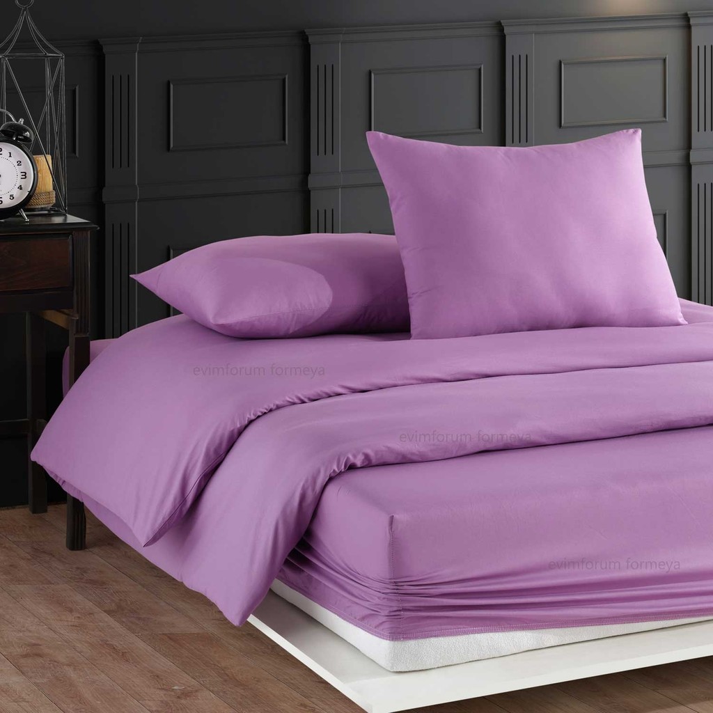 Formeya Tek Kişilik %100 Pamuk Lastikli Çarşaflı Nevresim Takımı 4 Renk - 100 x 200 cm - Lila Nevresim Takımı Fiyatı