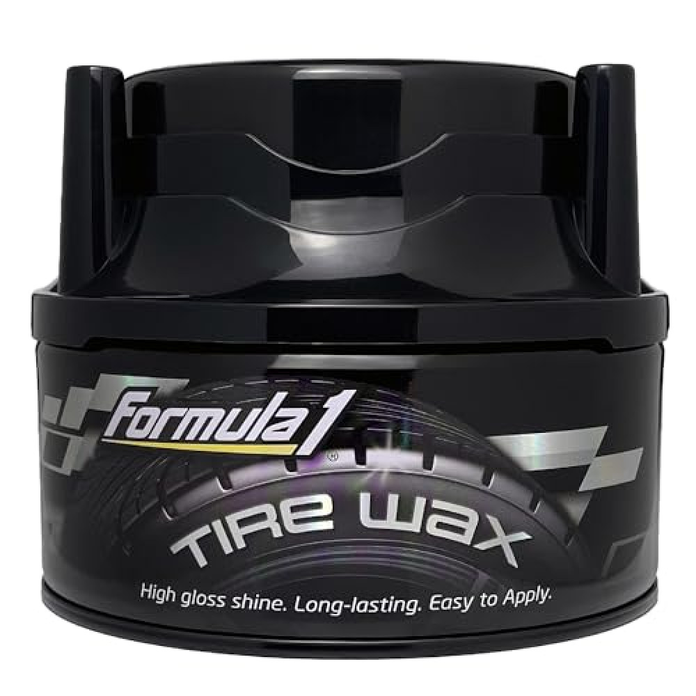 Formula 1 Tire Wax - Long Lasting Tire Gel for Black Glossy Tires, Water Resistant, Restores Plastic Trim, Foam Applicator Included, 10oz