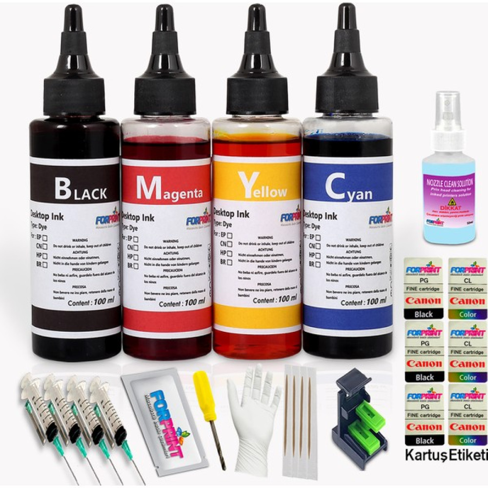 Forprint Canon PG-510/ CL-511 Kartuş Uyumlu Dolum Seti 4X100ML - Renkli Kartuşlar Fiyatı
