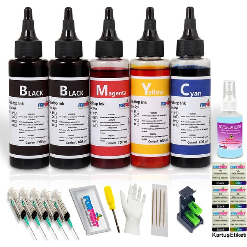 Forprint Canon PG-510, CL-511 Kartuş Uyumlu Forprint Dolum Seti 5X100ML - Renkli Kartuş Dolum Ürünleri Fiyatı