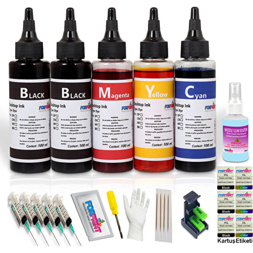 Forprint Canon Pıxma E3340, E4240 Yazıcı Uyumlu Forprint Dolum Seti 5X100ML - Renkli Kartuş Dolum Ürünleri Fiyatı