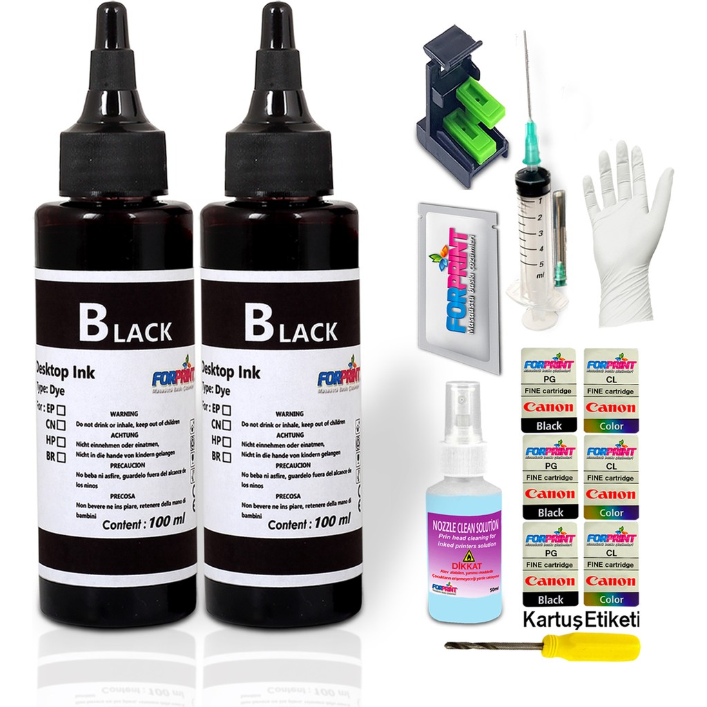 Forprint Canon Pıxma E404/E414 Uyumlu Siyah Dolum Seti 2X100ML Yüksek Kalite Mürekkep Diğer Fiyatı