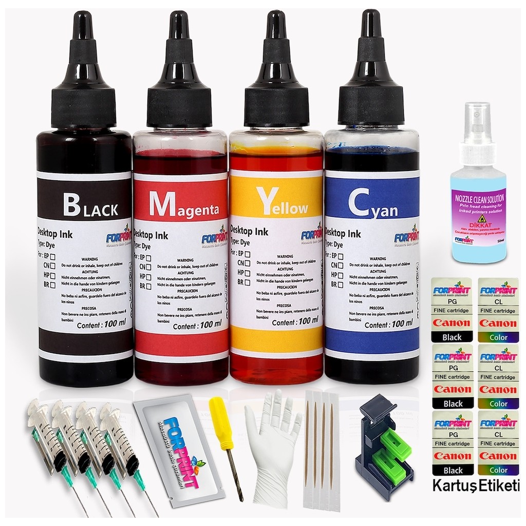 Forprint Canon Yazıcılar Için Bitmeyen Kartuş Mürekkebi Forprint 4X100ML - PRO Set - 4 Renk Muadil Kartuş Fiyatı