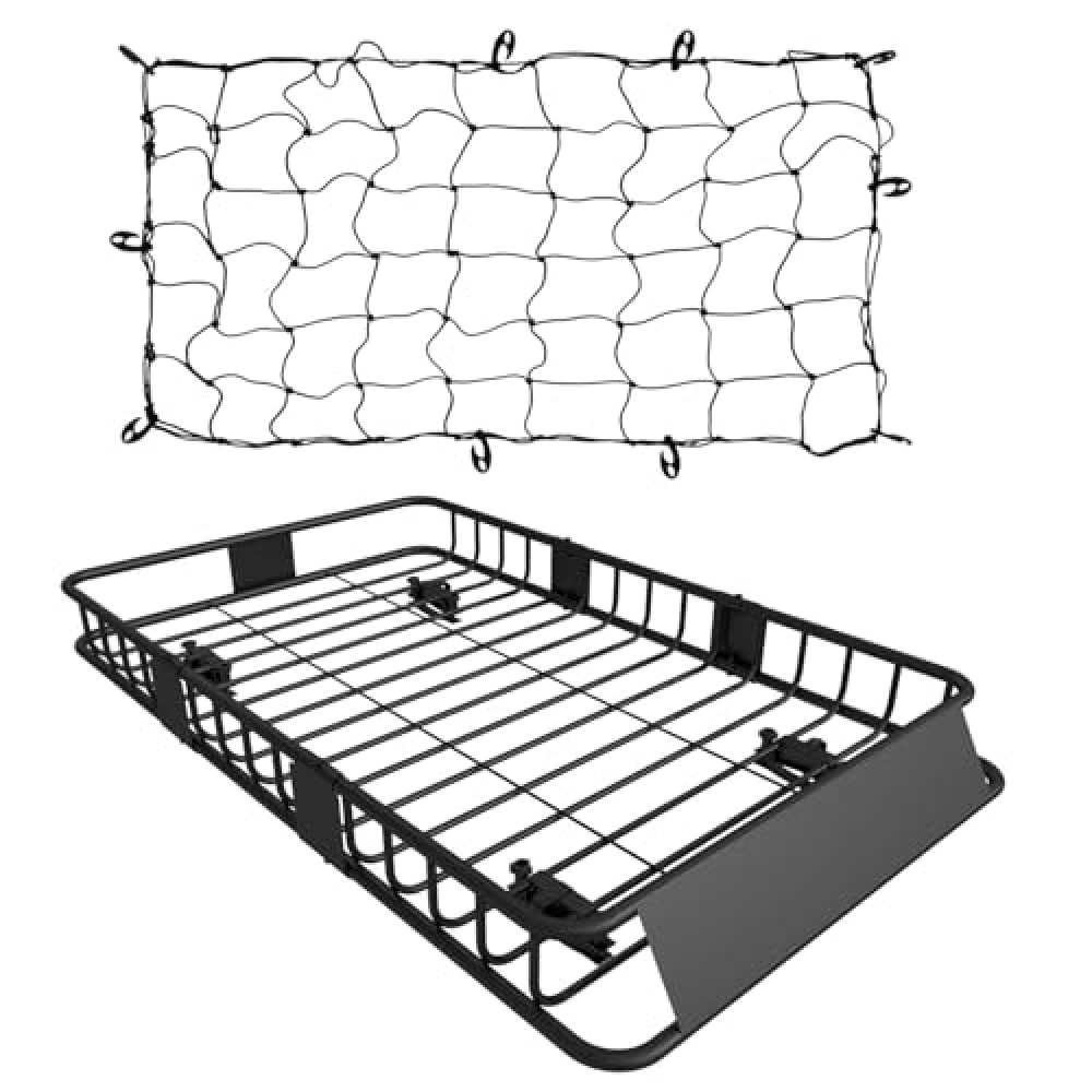 FORWODE 250LB Capacity Heavy Duty 64" x 39" Roof Rack Cargo Carrier Basket – Includes Cargo Net, for SUV/Truck/Van, Perfect for Travel & Camping