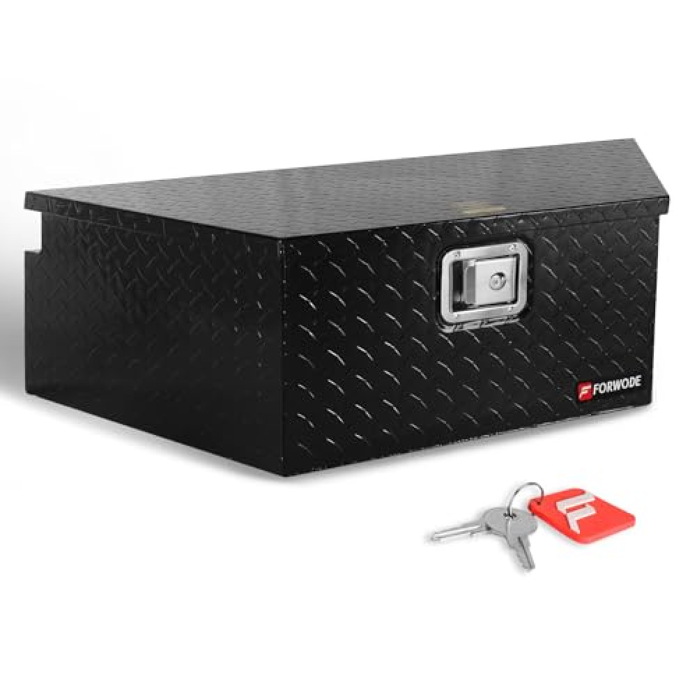 FORWODE 39 Inch Trailer Tongue Box Aluminum Trailer Tool Box for Storage Toolbox, Aluminum Diamond Plate Trailer Tongue Box with Lock - Black