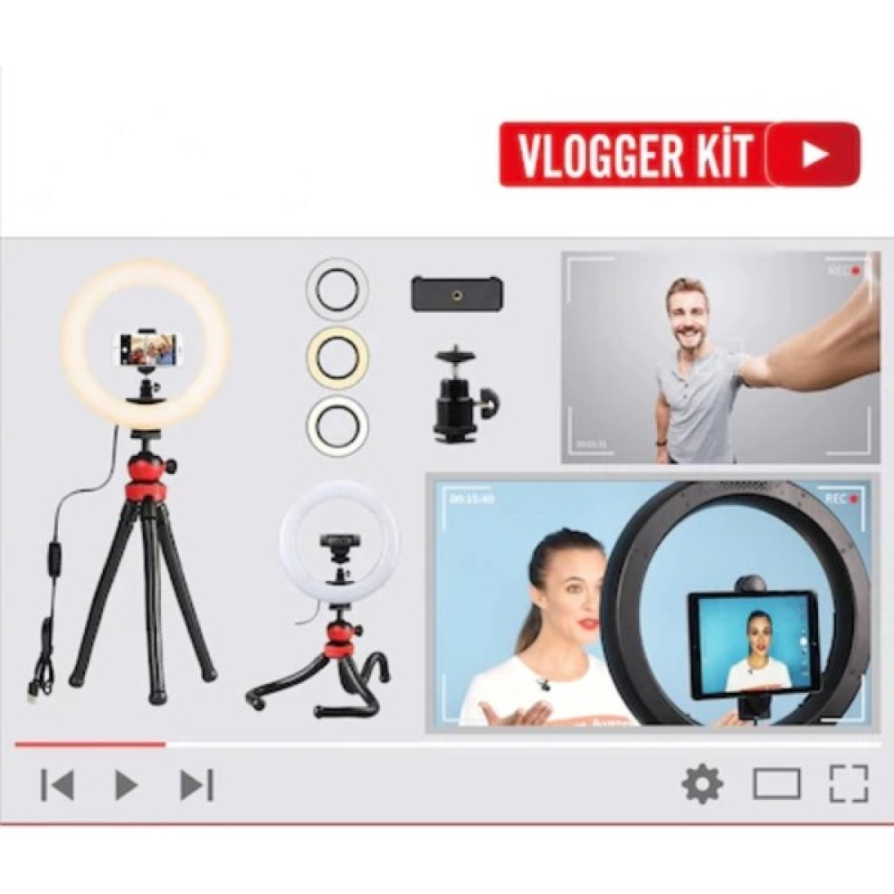 Fototek Vlogger Kit Youtuber Ring Light Işık 12'' Video Foto Işık Masa TRIPODU12 Inc Ring Video Kamera Aksesuarları Fiyatı