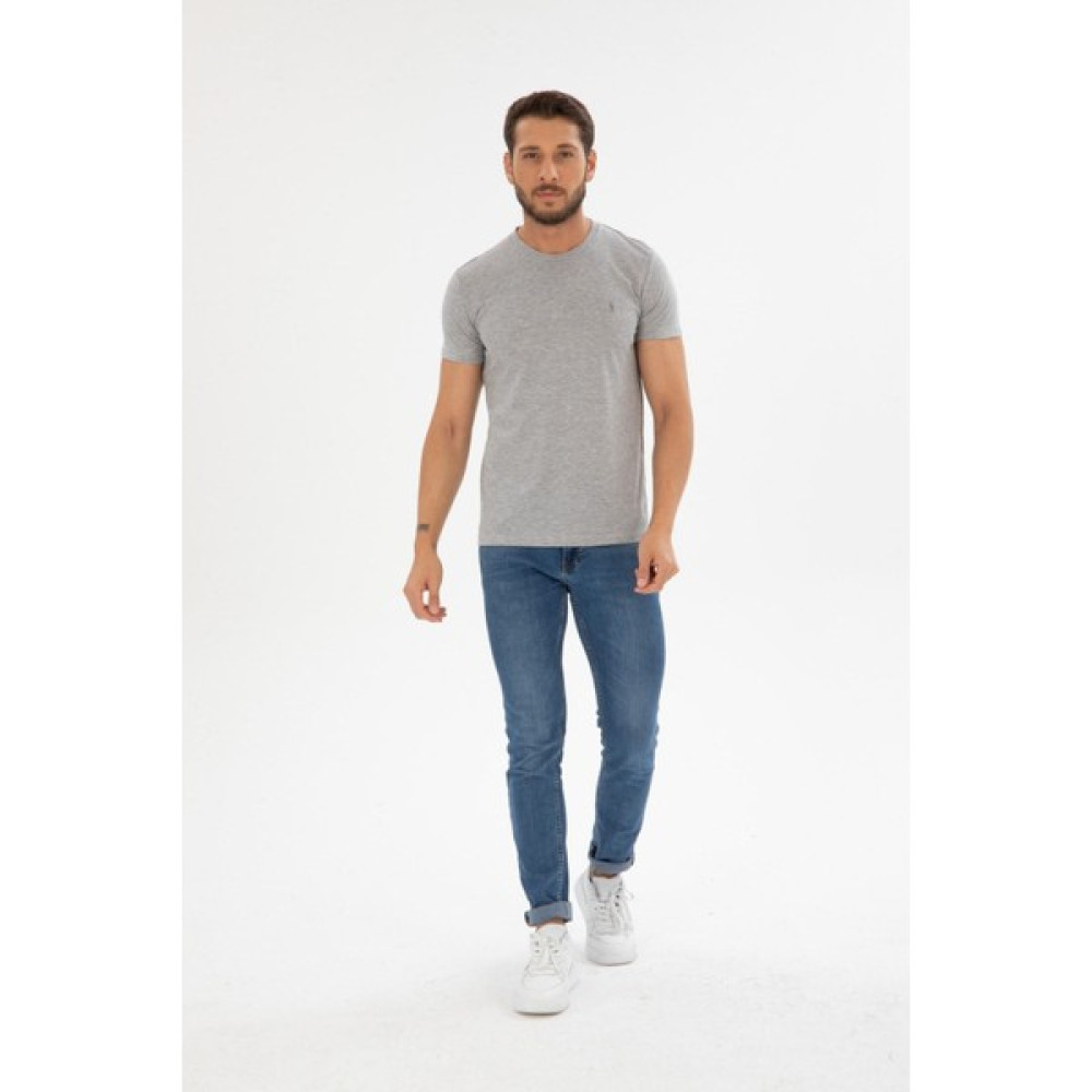 Four Man Erkek Gri Bisiklet Yaka Pamuklu Relaxed Fit T-Shirt Erkek T-shirt Fiyatı