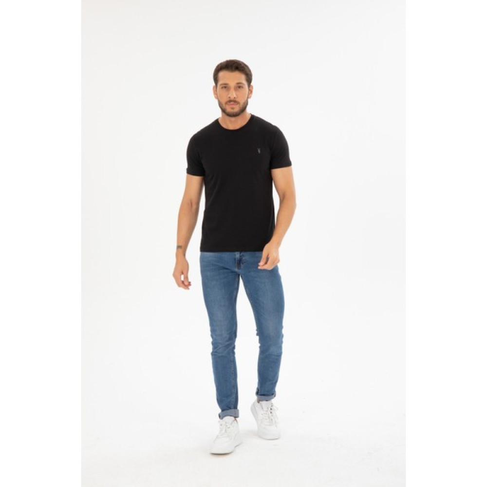 Four Man Erkek Siyah Bisiklet Yaka Pamuklu Relaxed Fit T-Shirt Erkek T-shirt Fiyatı