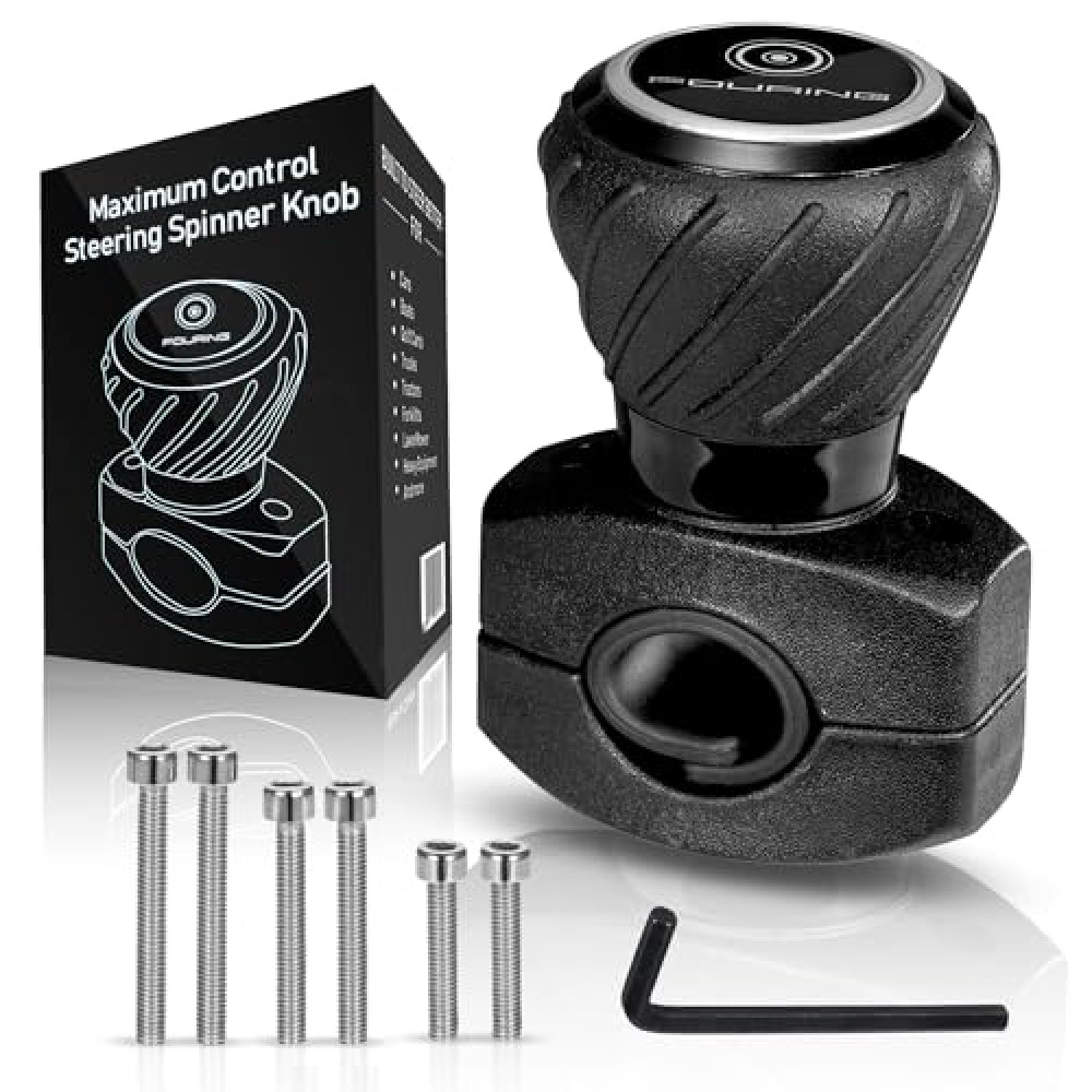 FOURING Universal Steering Wheel Spinner Knob - Smooth Black Finish | Fits Steering Wheels 0.5"-1.75" Diameter | Effortless Spinning for Cars, Trucks, Tractors, Boats, Semi-Trucks & More