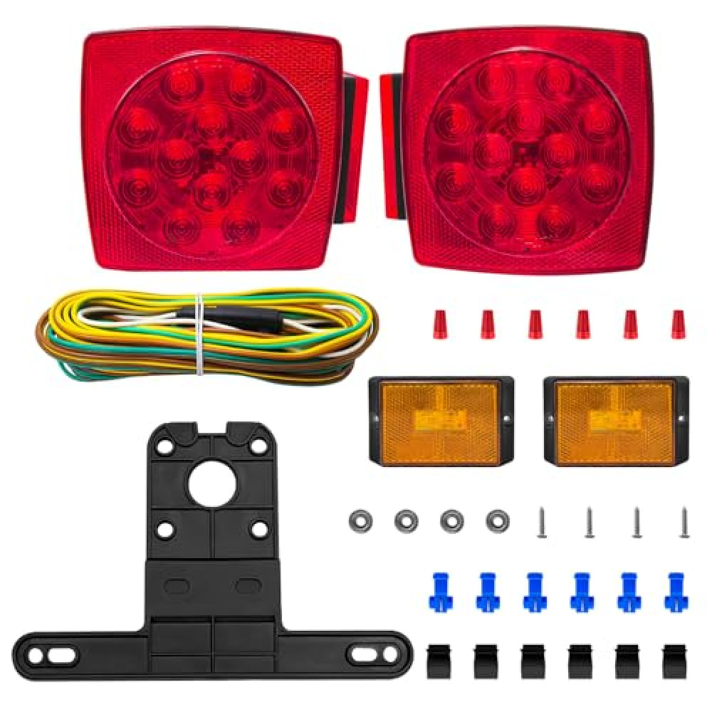 fouwick 12V LED Submersible Trailer Lights - DOT Compliant Kit for Under 80" Boat Utility Trailer, RV, Snowmobile, Includes Tail & License Plate Lights… (Light kit)