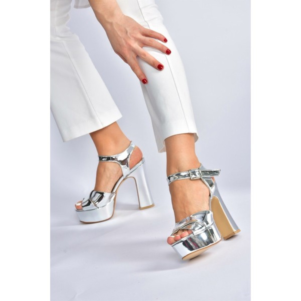 Fox Shoes Gümüş Ayna Platform Topuklu Kadın Abiye Ayakkabı M348202434 Babetler Fiyatı
