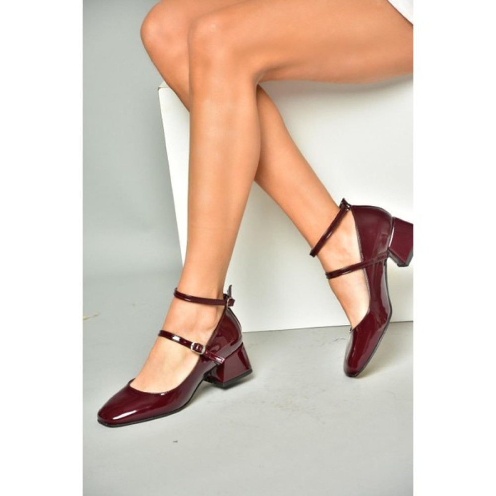 Fox Shoes R654037208 Bordo Rugan Kalın Topuklu Kadın Ayakkabı Topuklu Ayakkabı Fiyatı