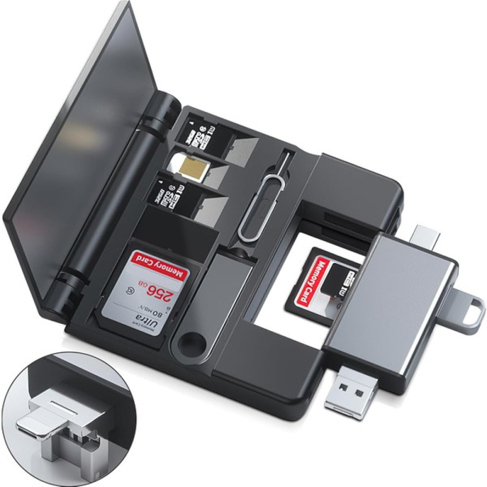 Foxyn Fxn-7sk Otg 7 In 1 Lightning Type C USB Hafıza Kart Okuyucu iPhone Android Kart Saklama Kutusu Hafıza Kartları Fiyatı