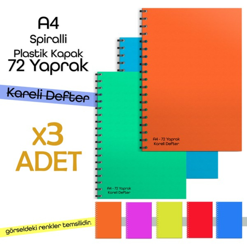 Fragman Yayınları A4 72 Yaprak 3 Adet Kareli Okul Defteri Planlayıcı Hediyeli Plastik Kapak Spiralli Spiralli Defter Fiyatı