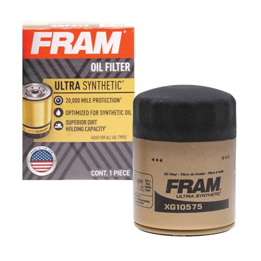 FRAM Ultra Synthetic Automotive Replacement Oil Filter, Designed for Synthetic Oil Changes Lasting up to 20k Miles, XG10575 with SureGrip (Pack of 1)