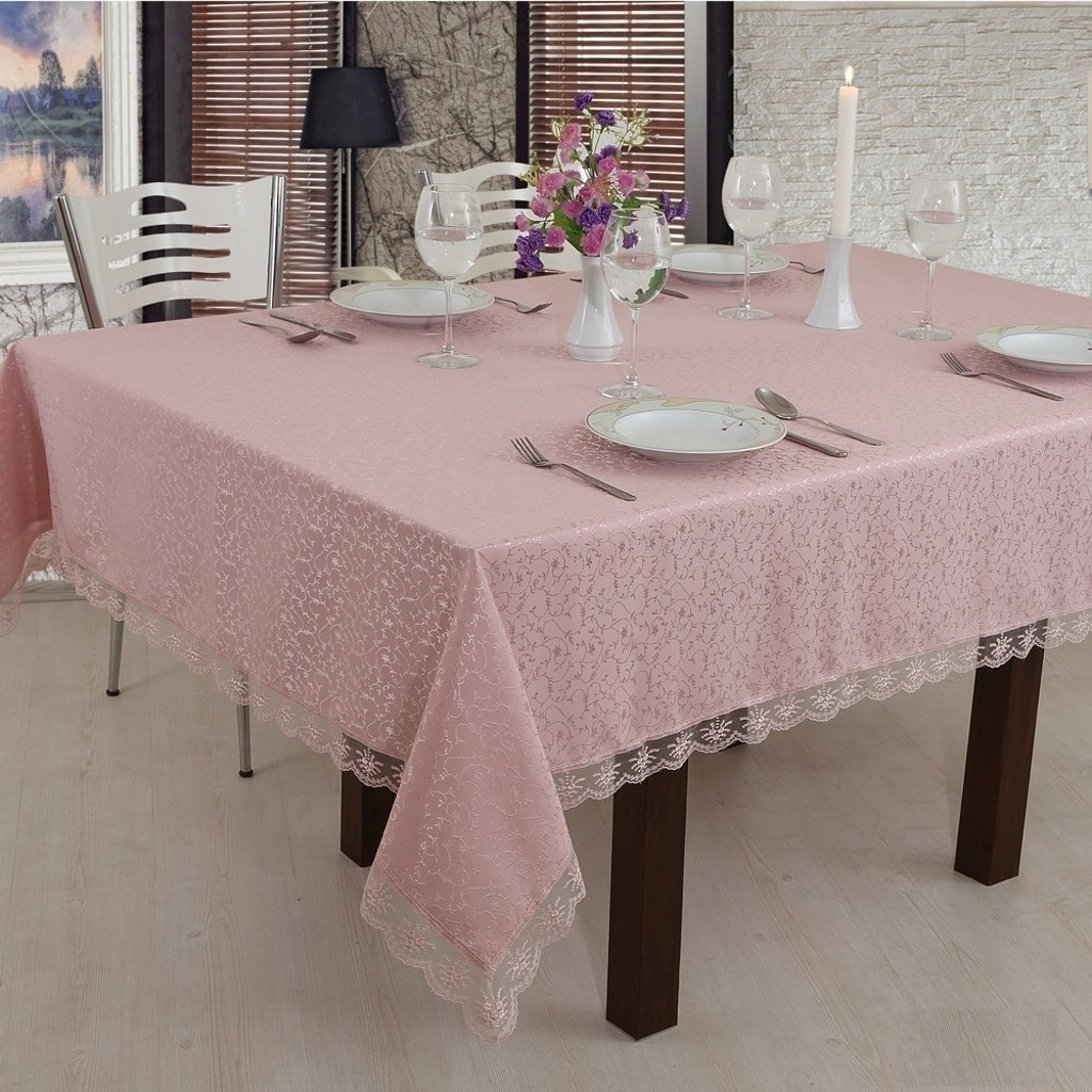 Fransız Güpürlü Kdk Dertsiz Masa Örtüsü (155X215)-PUDRA - 160 x 220 cm - Pudra Diğer Fiyatı