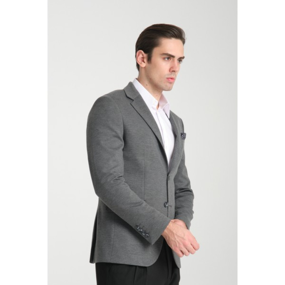 Frappoli Jasino Erkek Antrasit Pamuklu Likralı Slim Fit Örme Esneyen Mono Yaka Blazer Ceket Erkek Ceket Fiyatı