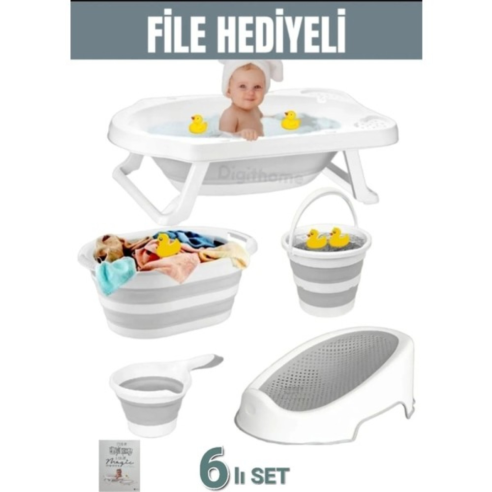 Free Bebek 6'lı Bebek Küvet Set (Fileli) cm - 6 Parça Bebe Seti Katlanır Bebek Banyo Küveti Fiyatı