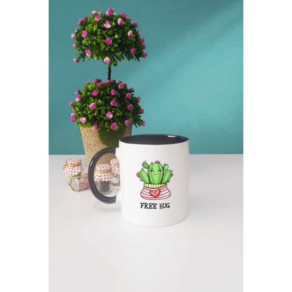 Free Hug Kaktüs Kupa Bardak Siyah - 300 ml - 1 Adet Fincan / Bardak / Kahve Takımı Fiyatı