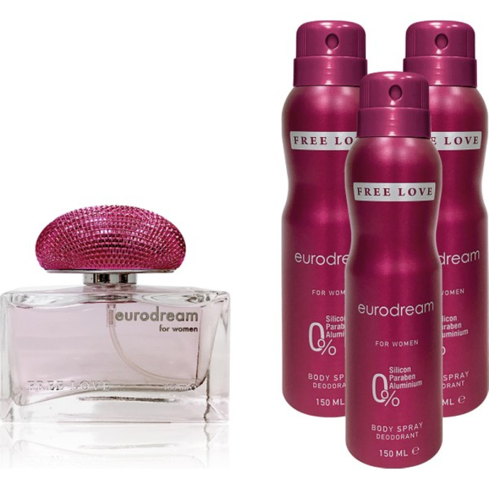 Free Love Eurodream Edp Kadın Parfüm 100 ml ve Deodorant 150 ml 3 Adet Kadın Parfümleri Fiyatı