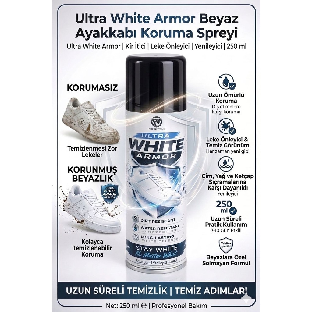 Free Walk Ultra White Armor Beyaz Ayakkabı Koruma Spreyi | Kir Itici | Leke Önleyici | Yenileyici | 250 ml Ayakkabılar ve Çantalar Fiyatı