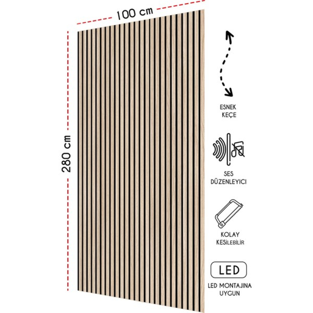 Freehome Mdf Ahşap Akustik Duvar Kaplama Lambri Paneli - 100 x 280 cm - Natural Meşe - Naturel Meşe Ofis Mobilya Aksesuarları Fiyatı