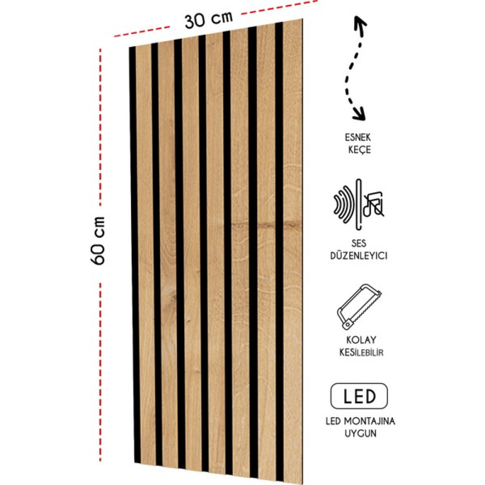 Freehome Mdf Ahşap Akustik Duvar Paneli 30 x 60 cm - Safir Meşe Ofis Mobilya Aksesuarları Fiyatı