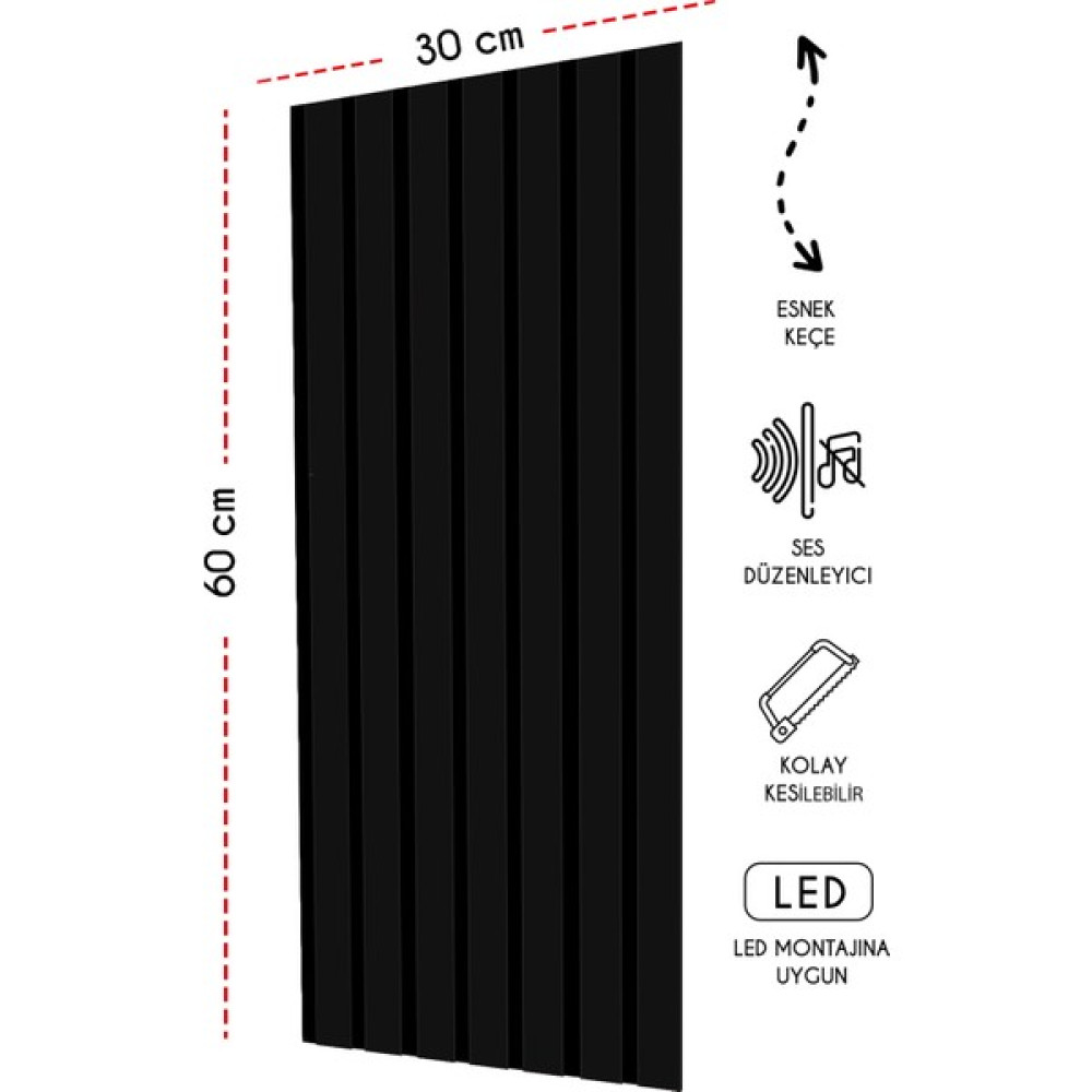 Freehome Mdf Ahşap Akustik Duvar Paneli 30 x 60 cm - Siyah Ofis Mobilya Aksesuarları Fiyatı