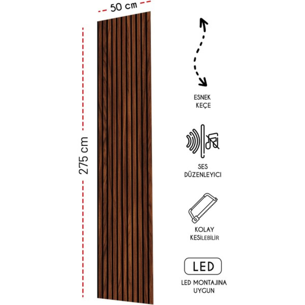 Freehome Mdf Ahşap Akustik Duvar Paneli 50 x 275 cm - Polisander Ofis Mobilya Aksesuarları Fiyatı