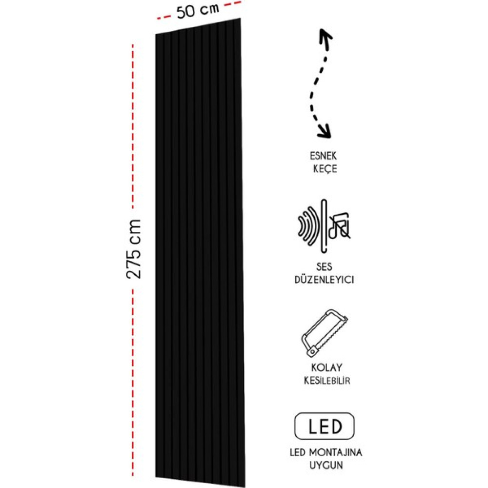 Freehome Mdf Ahşap Akustik Duvar Paneli 50 x 275 cm - Siyah Ofis Mobilya Aksesuarları Fiyatı