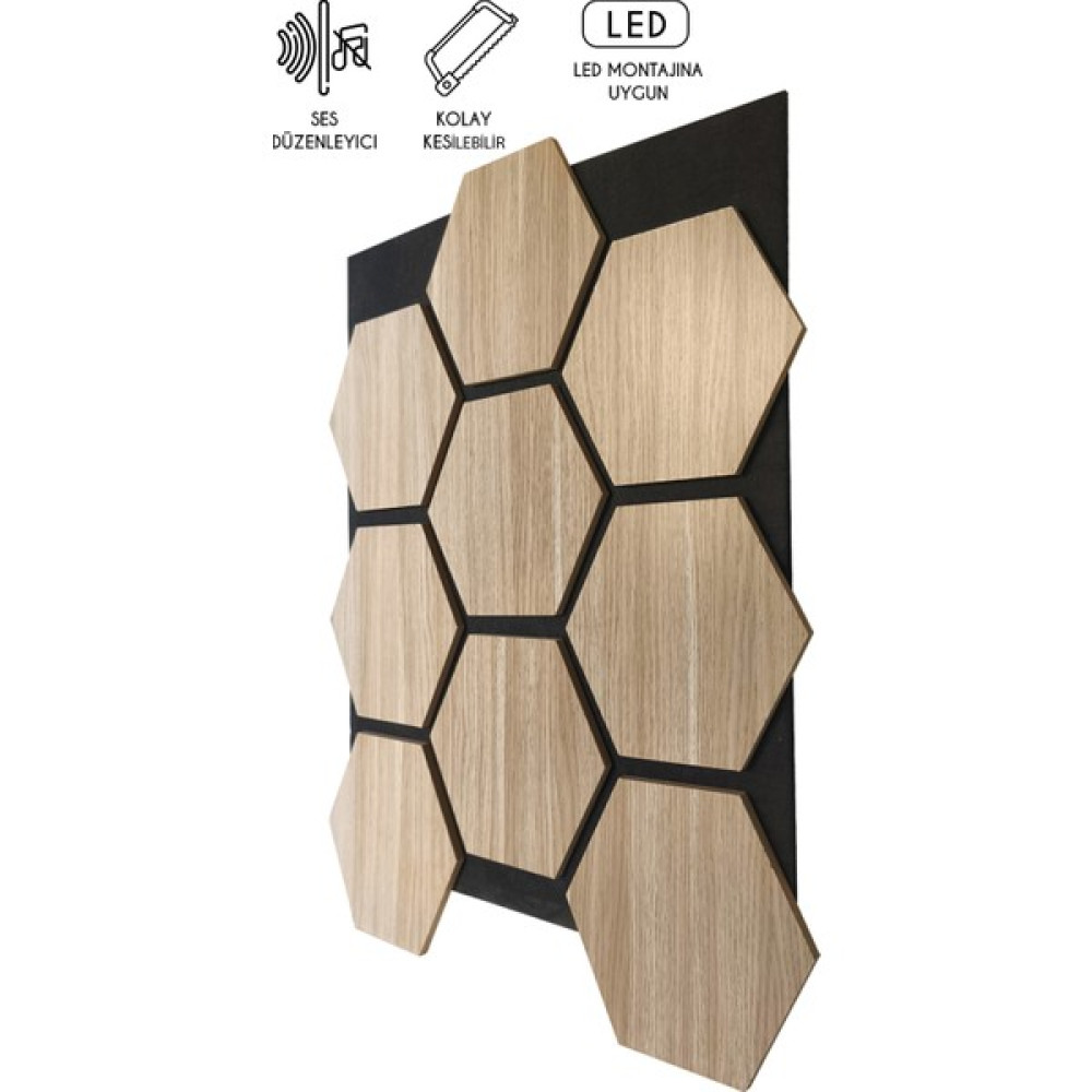 Freehome Mdf Ahşap Altıgen Petek Akustik Duvar Kaplama Paneli - 60 x 70 cm - Naturel Meşe Ofis Mobilya Aksesuarları Fiyatı