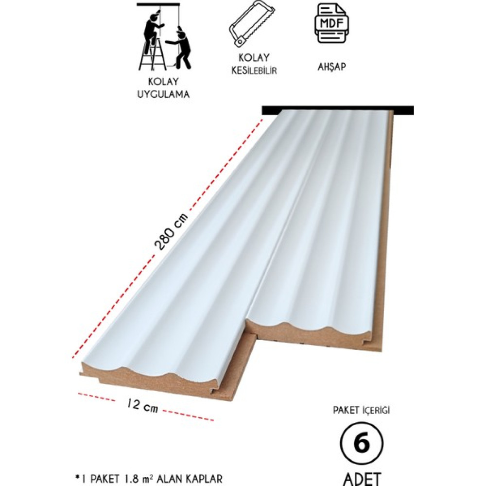 Freehome Mdf Ahşap Duvar ve Tavan Lambri Kaplama - Dalgalı - 12 cm x 280 cm (6 Adet) - 12 x 280 cm - Beyaz Ofis Mobilya Aksesuarları Fiyatı