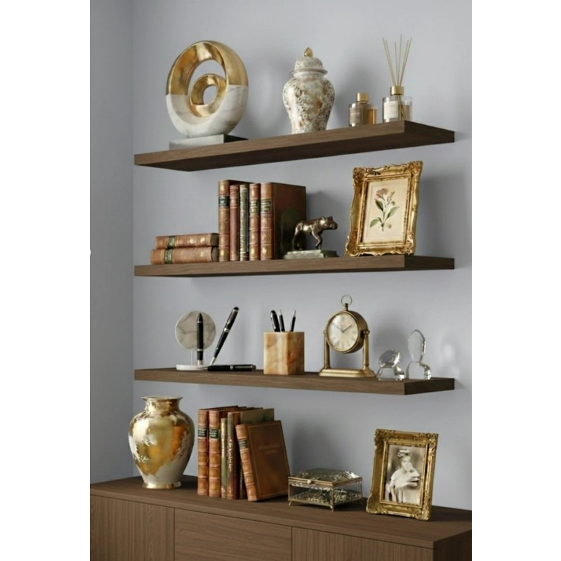 Freehome Premium Mdf Ürün Duvar Rafı 3'lü Set 60X15 cm Uçan Raf Modern Kitaplık Mutfak Banyo Rafı - Ceviz Kitaplık Fiyatı