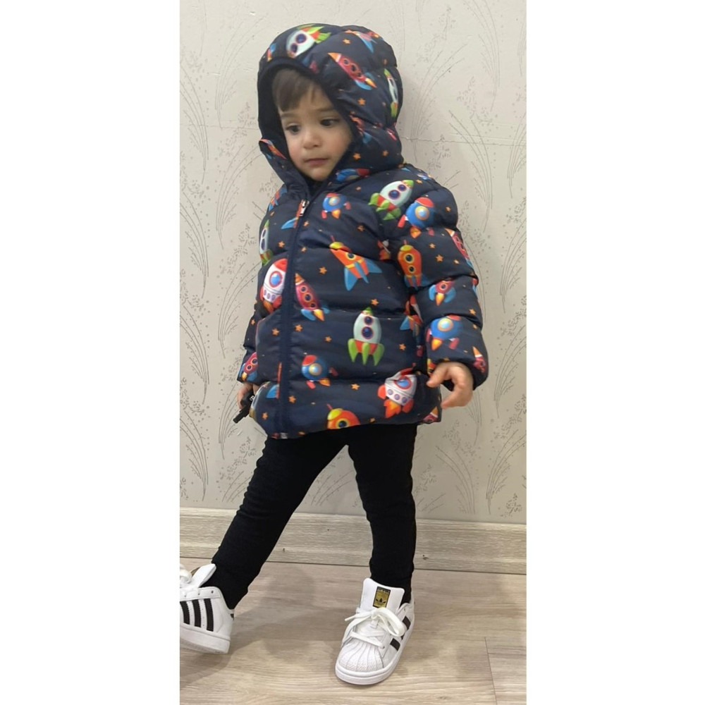 freemen Erkek Çocuk Içi Polarlı Kapüşonlu Roket Desenli Kışlık Şişme Mont & Kaban & Parka 5-6 Yaş Beden Bayan Mont Fiyatı