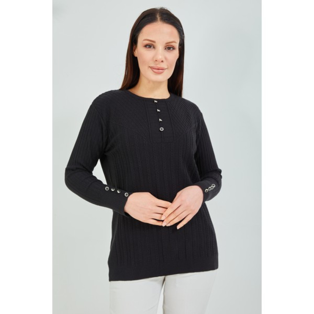 Fresh Moda Anne Kazağı Siyah Merserize Esnek Likralı Düğme Detaylı Bluz Kazak Bayan Kazak & Süveter & Triko Fiyatı