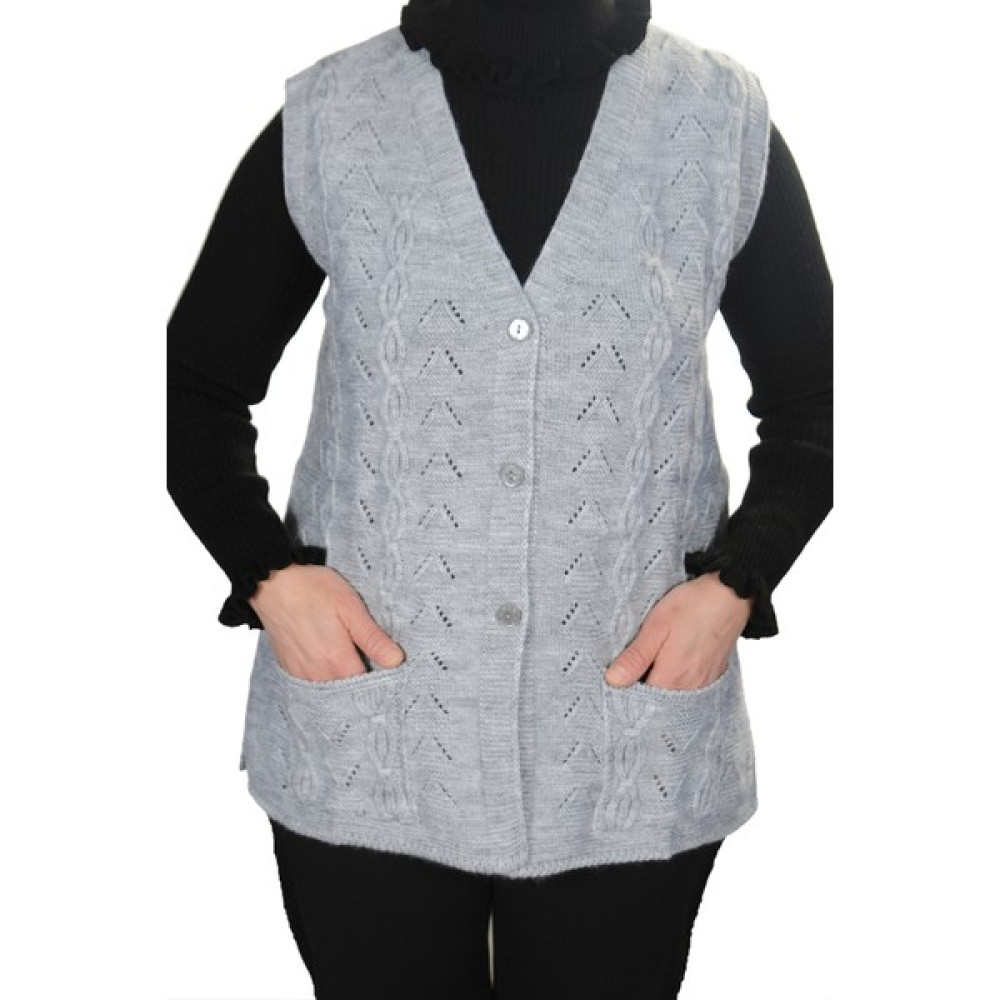 Fresh Moda Kadın Açık Gri V Yaka Zincir Örgü Yün Triko Anne Yelek Kadın Yelek Fiyatı