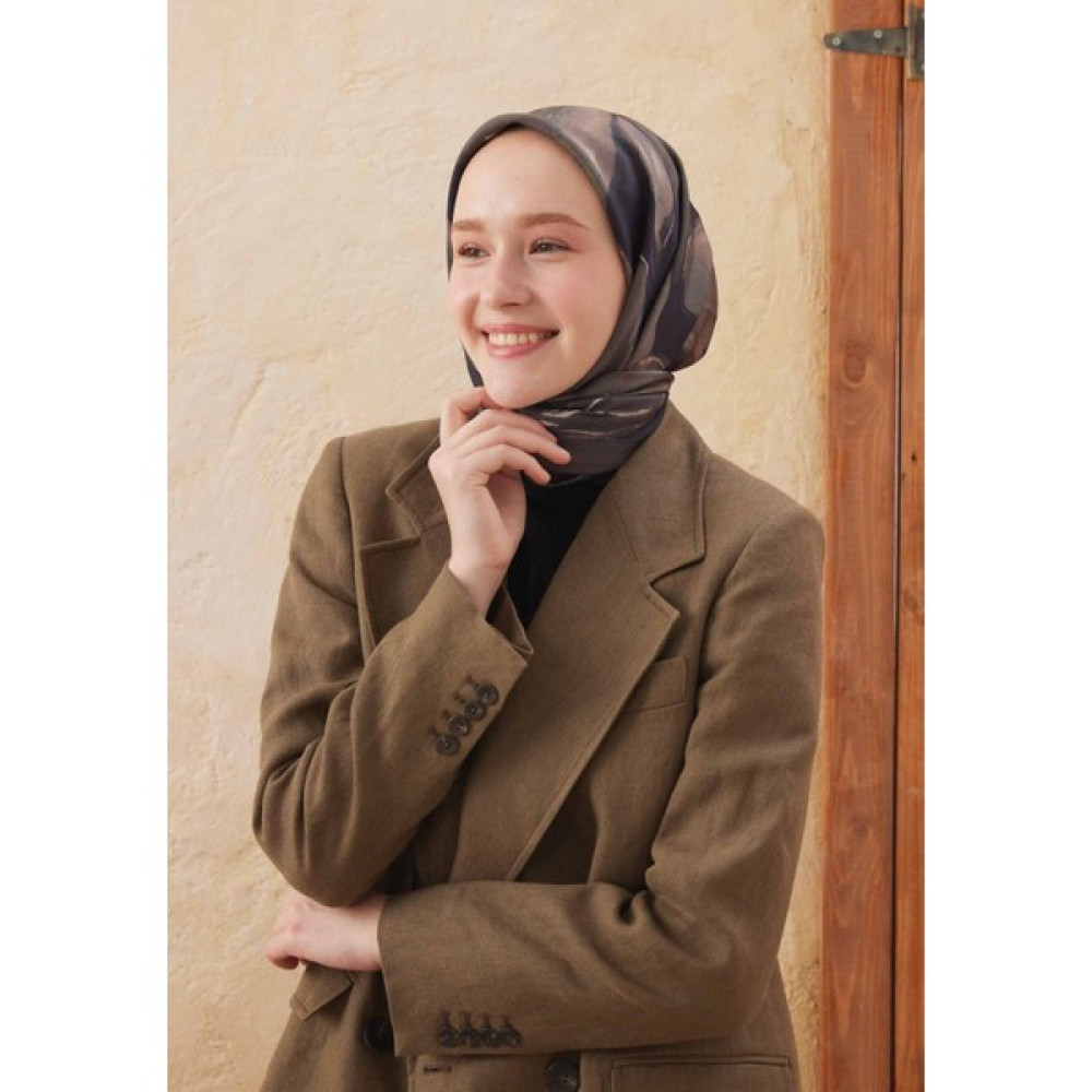 Fresh Scarfs Dark Garden Desen Pamuk Ipek Eşarp Koyu Vizon Eşarp Fiyatı