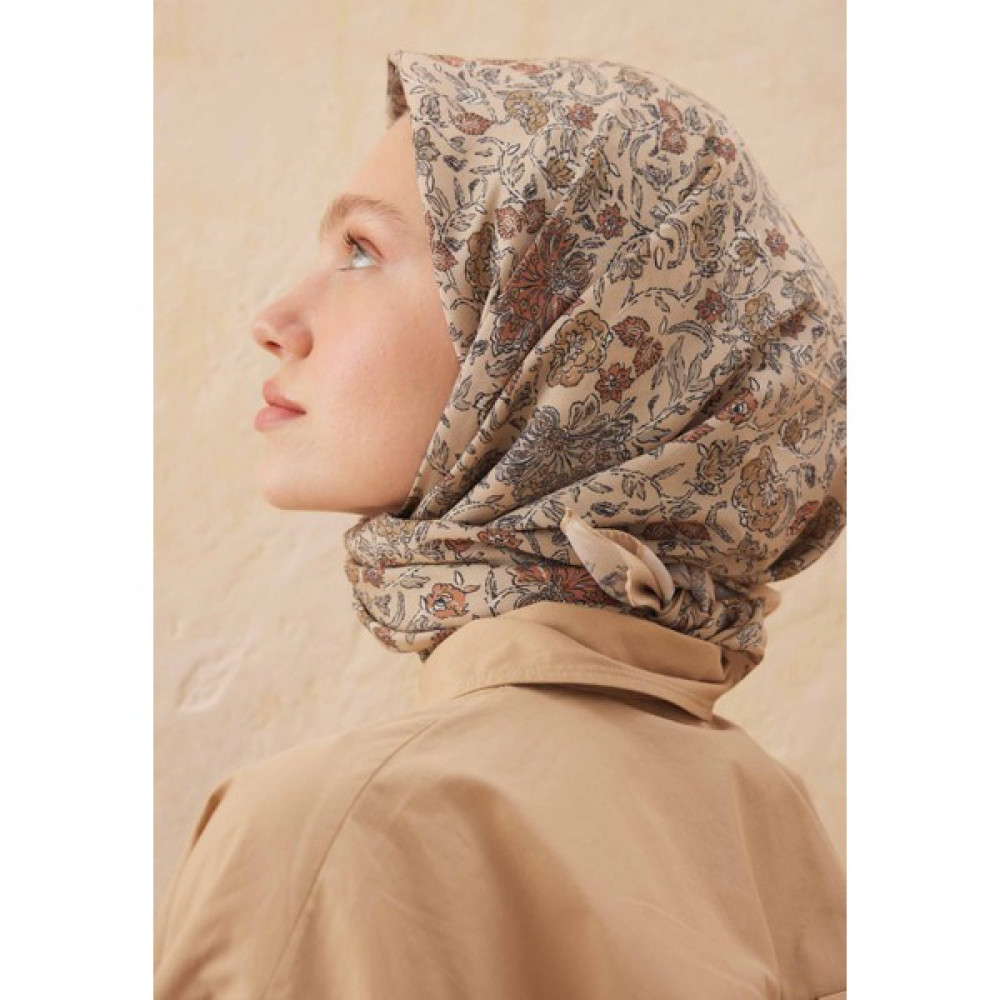 Fresh Scarfs Morocco Desen Pamuk Ipek Eşarp Bej Eşarp Fiyatı