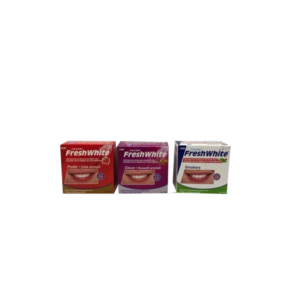 Fresh Whıte Diş Tozu Karanfil Aromalı/Smokers /Çilek Aromalı 50 Gr 3"Lü Set Diş Beyazlatıcılar Fiyatı