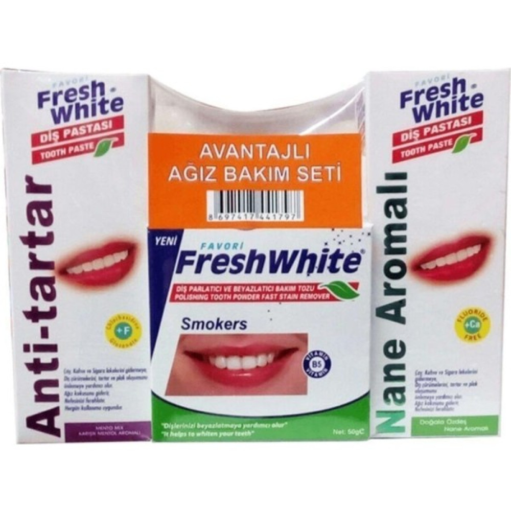 Fresh White Lı Set Diş Tozu+Diş Pastası 3'Lü Diş Beyazlatma Ve Parlatma Diş Beyazlatıcılar Fiyatı