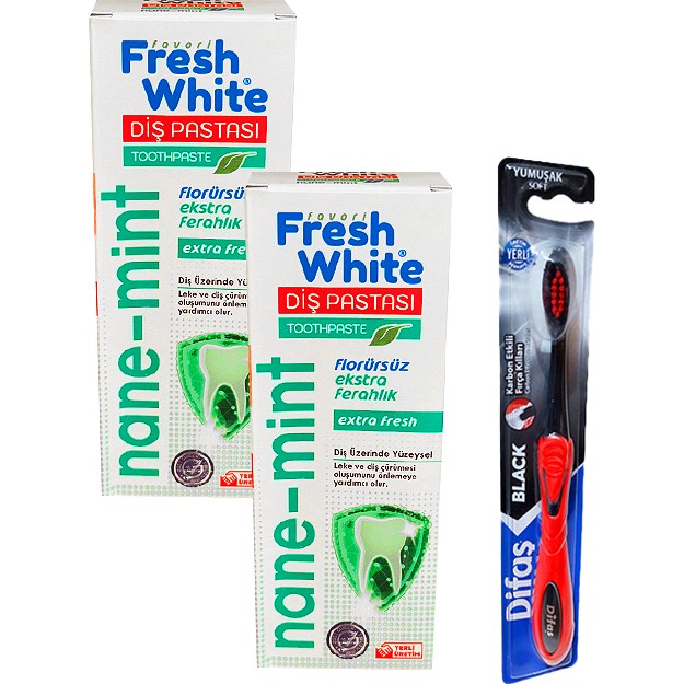 Fresh White Naneli Diş Macunu 90 gr x 2 ve Difaş Diş Fırçası Diş Macunları Fiyatı