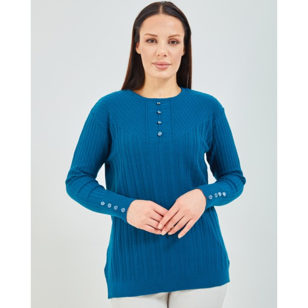 fresh&moda Anne Kazağı Indigo Mavisi Merserize Esnek Likralı Düğme Detaylı Bluz Kazak Bayan Kazak & Süveter & Triko Fiyatı