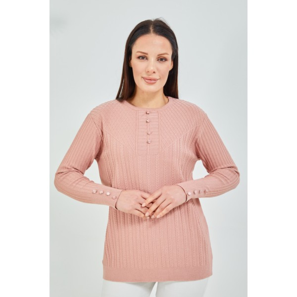 fresh&moda Anne Kazağı Pudra Merserize Esnek Likralı Düğme Detaylı Bluz Kazak Bayan Kazak & Süveter & Triko Fiyatı
