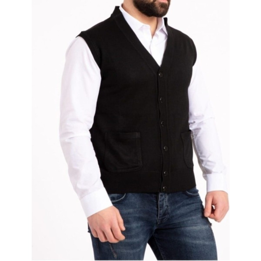 fresh&moda Erkek Siyah Ince Yün Triko Cepli Örgü Yelek Erkek Yelek Fiyatı