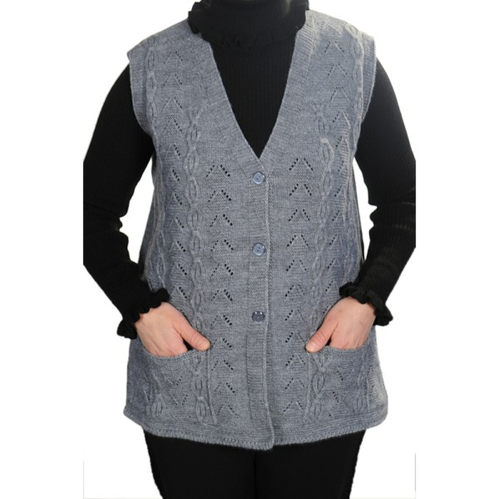 fresh&moda Kadın Gri V Yaka Zincir Örgü Yün Triko Anne Yelek Kadın Yelek Fiyatı