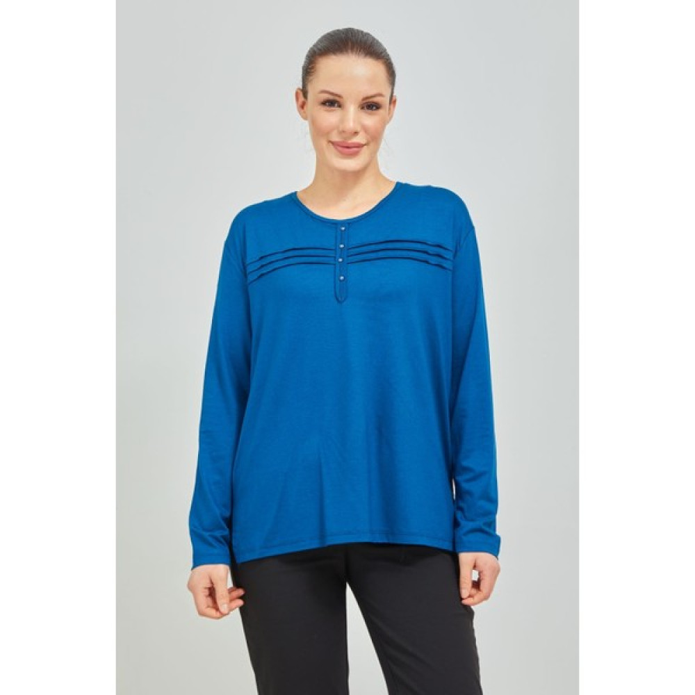 fresh&moda Kadın Indigo Mavi Likralı Orta Yaş Anne Penye Bluz Bluz Fiyatı